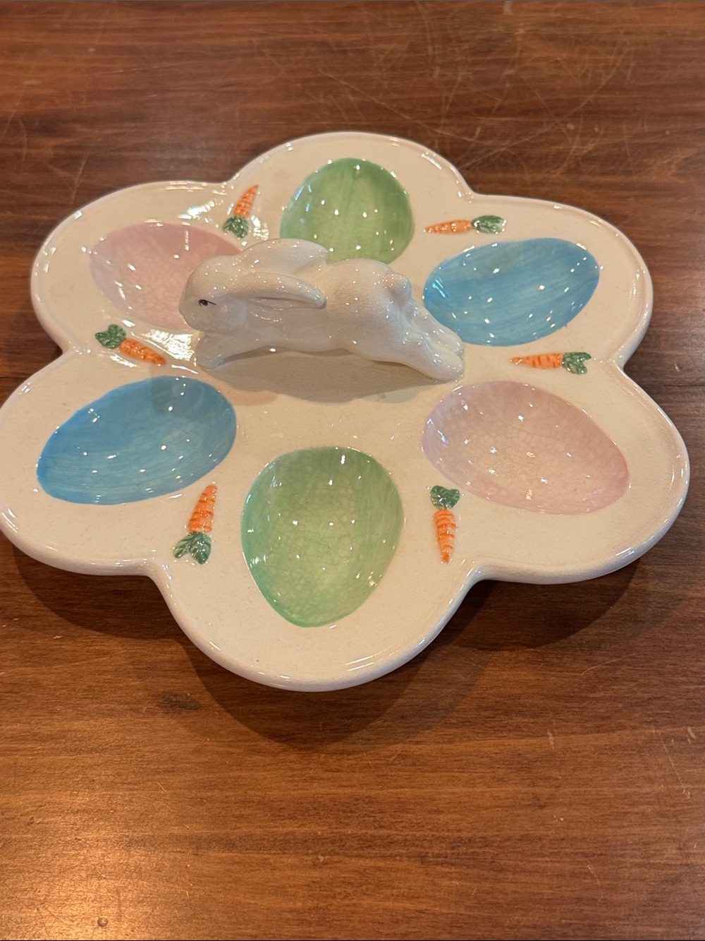 Vintage Bunny Deviled Egg Platter Plate Holds 6 Ceramic Russ Berrie Handpainted